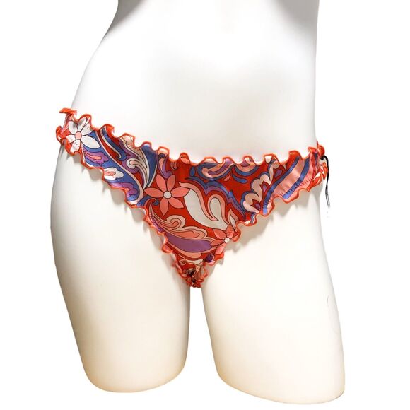 NEW Shade & Shore Ruffle High Leg Extra Cheeky Bikini Bottom Sz S Paisley Floral - Picture 4 of 10